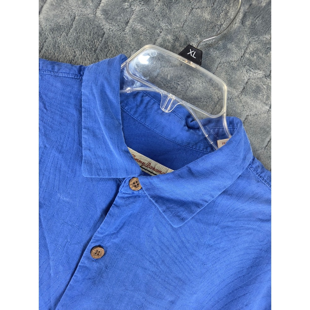 Tommy Bahama Mens XL Blue 100% Silk Short Sleeve Tropical Jacquard Camp Shirt